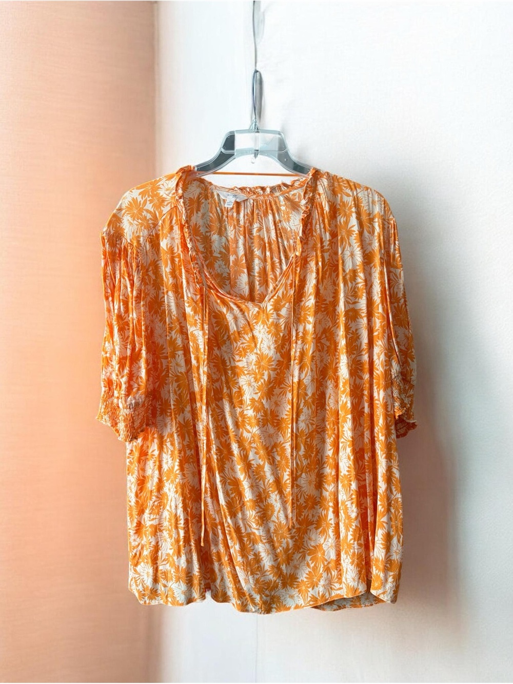 Terra & Sky Orange and White Floral Short-Sleeve Blouse